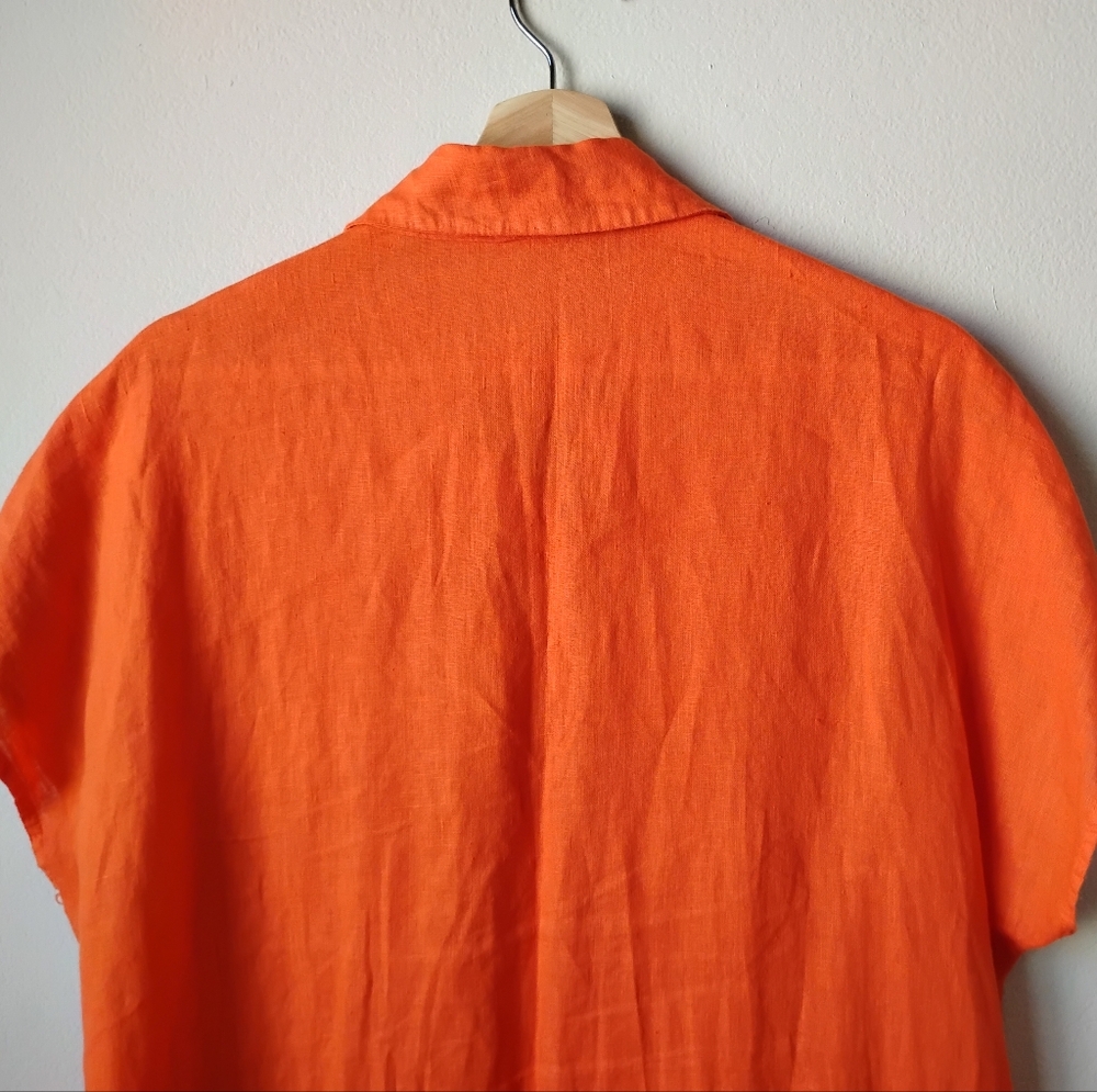 LUA Made in Italy Vibrant Orange 100% Linen Button Down Dress - Picture 9 of 15